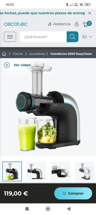 Licuadora Cecotec Juice&live 2000 Easyclean.CHOLLO