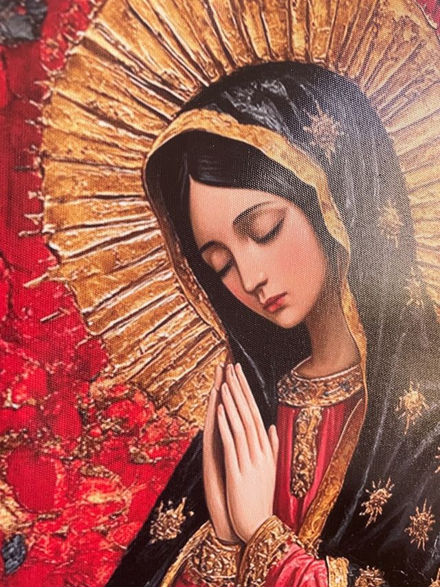 Cuadro Virgen María con Rosas Rojas 30x40cm