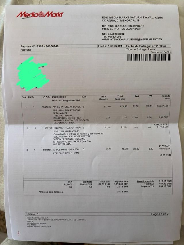 iPhone 15 256GB (con factura)
