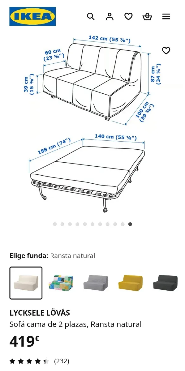 Sofá Cama IKEA LYCKSELE LÖVÅS