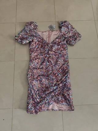 Vestido fiesta lentejuelas mangas abullonadas