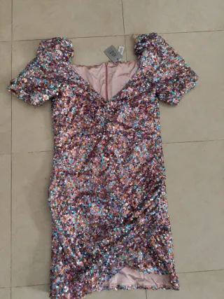 Vestido fiesta lentejuelas mangas abullonadas