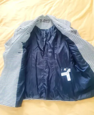 Abrigo Zara Rayas Azul y Blanco