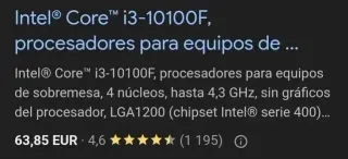 Intel Core i3-10100F 3.6-4.3 GHz Procesador 4 Núcleos Socket LGA1200