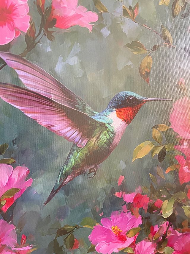 Cuadro Colibrí y Flores Rosas 30x40cm
