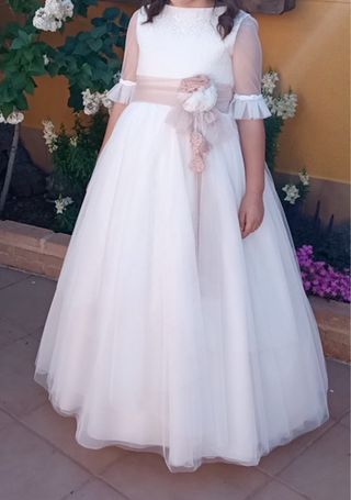 Vestido de comunión completo, con cancán, diadema