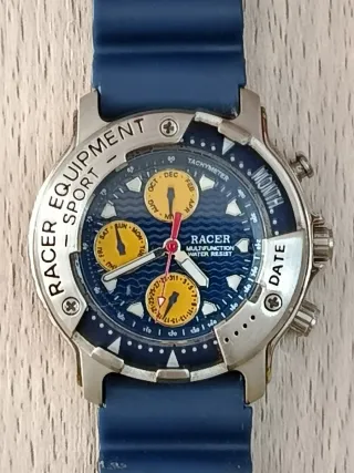 Reloj Racer Cronógrafo Azul y Plateado. Nuevo.