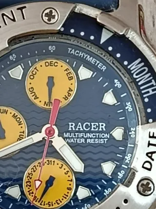 Reloj Racer Cronógrafo Azul y Plateado. Nuevo.