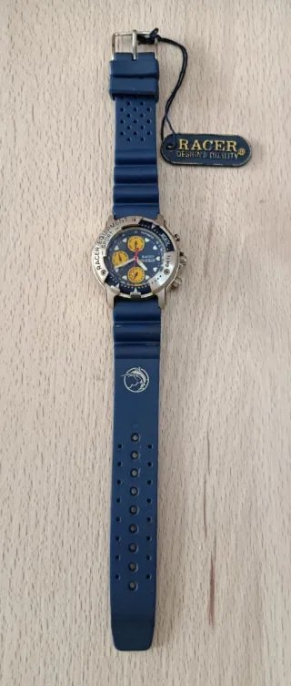 Reloj Racer Cronógrafo Azul y Plateado. Nuevo.