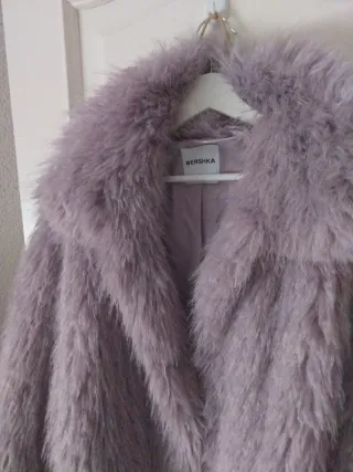Bershka Chaquetón Pelo Morado Talla M