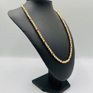 COLLAR BOLAS DIAMANTADAS Y PIEDRAS ROJAS 18K