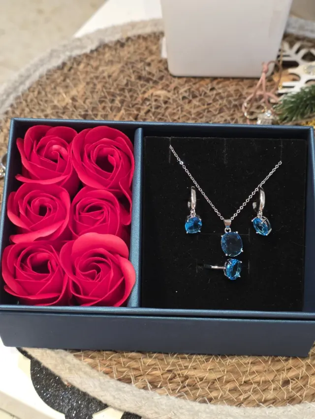 Conjunto de Prata de Lei com Estojo de Presente Azul