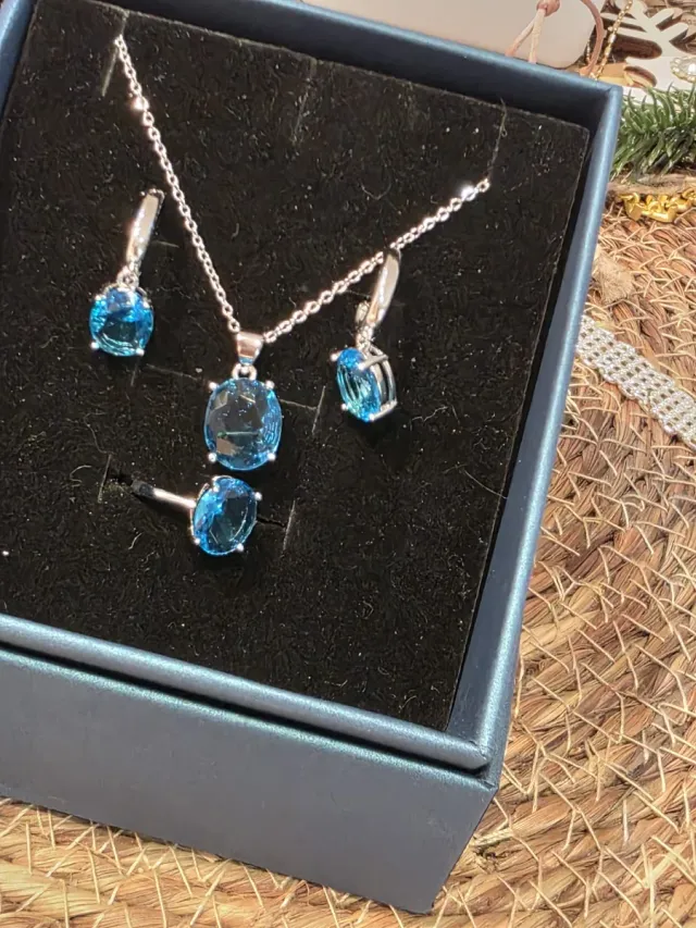 Conjunto de Prata de Lei com Estojo de Presente Azul