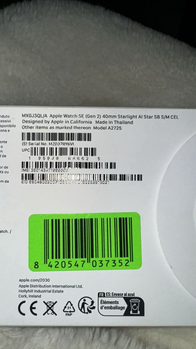 Apple Watch SE 2ª Gen 40mm Plata/Gris Espacial
