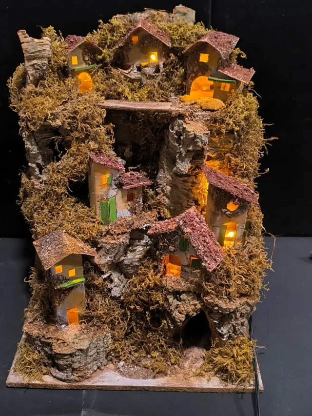 Pueblo grande para belenes con luz