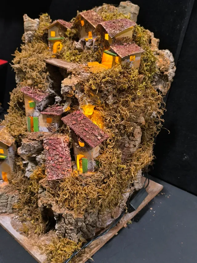 Pueblo grande para belenes con luz