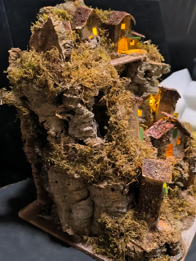 Pueblo grande para belenes con luz