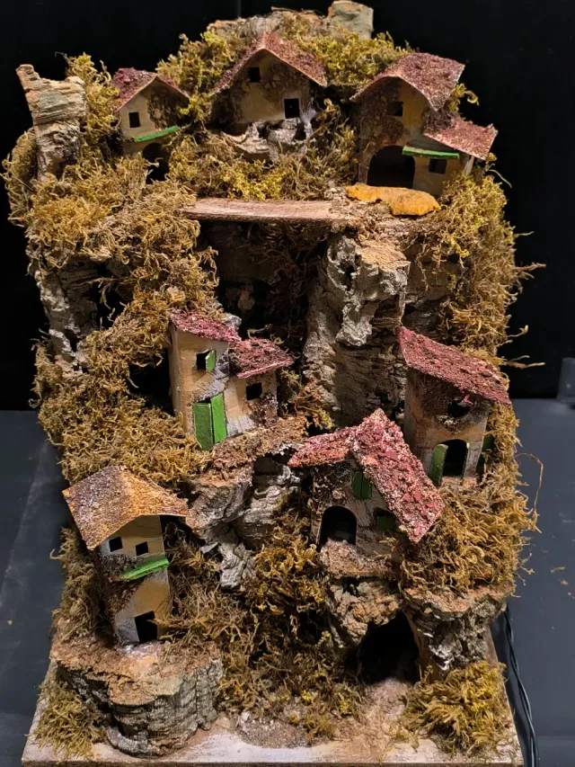 Pueblo grande para belenes con luz