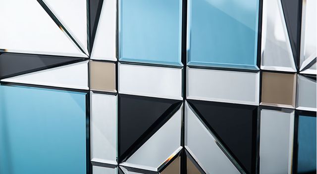 Credenza con specchio blu e argento