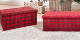 Pouf contenitore tartan rosso
