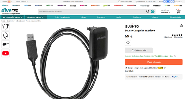 Cavo USB Suunto Interface DM5 per computer da subacquea