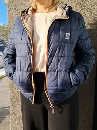 Piumino K-Way blu/marroncino trapuntato