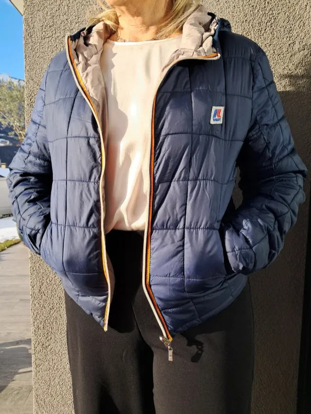 Piumino K-Way blu/marroncino trapuntato