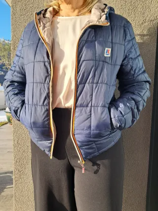 Piumino K-Way blu/marroncino trapuntato