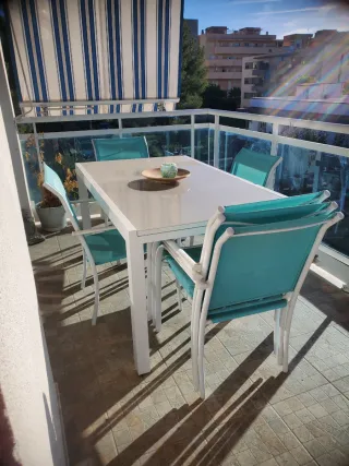 Mesa y 6 Sillas Terraza Gris/Azul