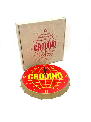 Orologio pubblicitario Crodino vintage in metallo – forma tappo – diametro 33 cm – con scatola originale