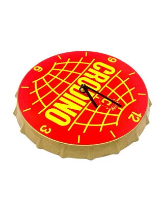 Orologio pubblicitario Crodino vintage in metallo – forma tappo – diametro 33 cm – con scatola originale