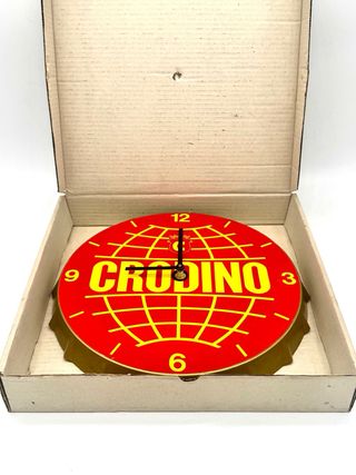 Orologio pubblicitario Crodino vintage in metallo – forma tappo – diametro 33 cm – con scatola originale