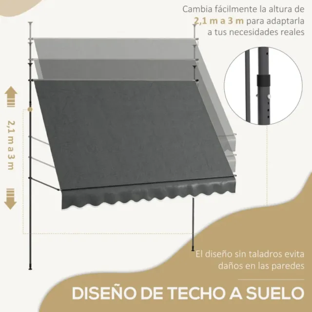 Tessuto per tenda da sole Outsunny grigio 300x120x210-300cm