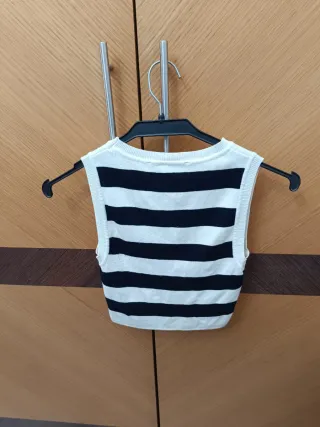 Chaleco Zara Rayas Blanco y Negro Talla S