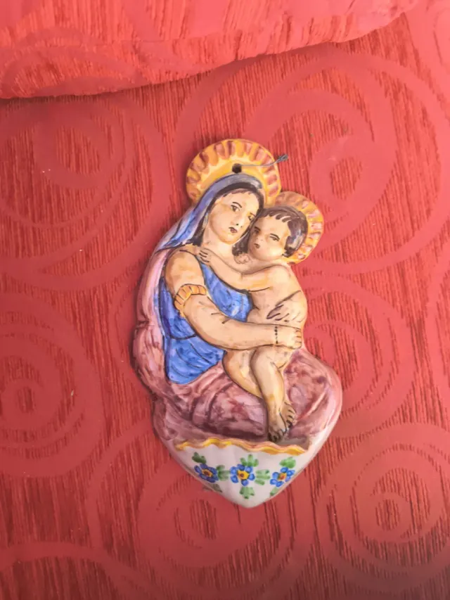 Benditera Virgen y Niño cerâmica