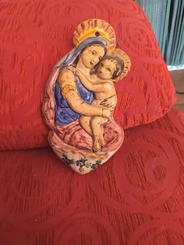 Benditera Virgen y Niño cerâmica