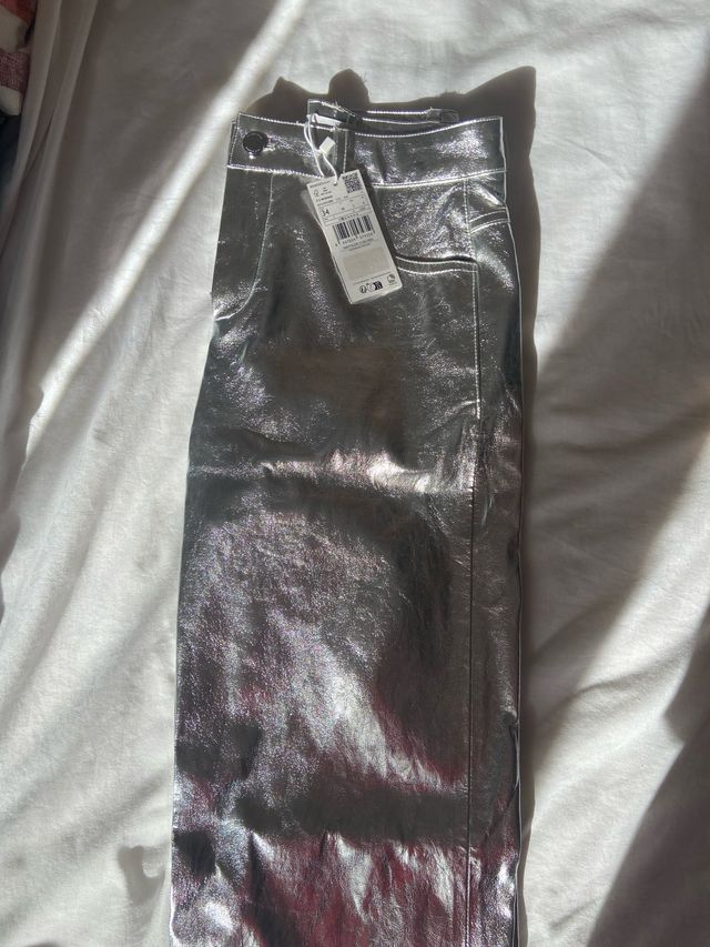 Pantalón Mango Plateado Talla 34