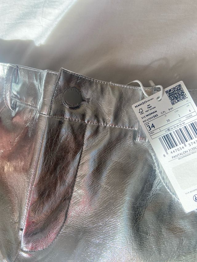 Pantalón Mango Plateado Talla 34