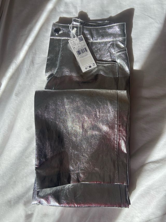 Pantalón Mango Plateado Talla 34
