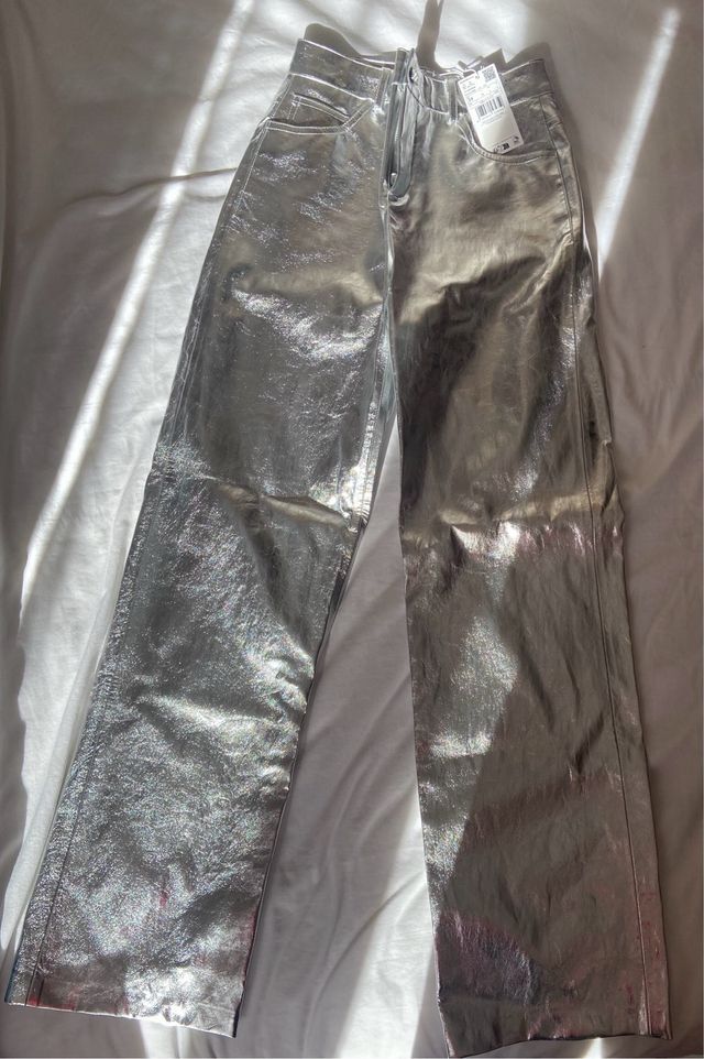 Pantalón Mango Plateado Talla 34