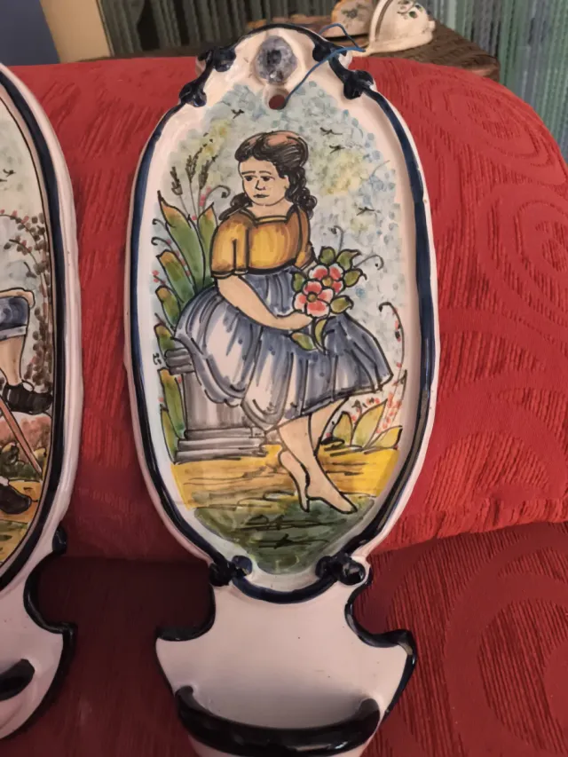 Pareja Benditeras Cerámica Pintada