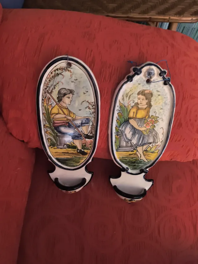 Pareja Benditeras Cerámica Pintada