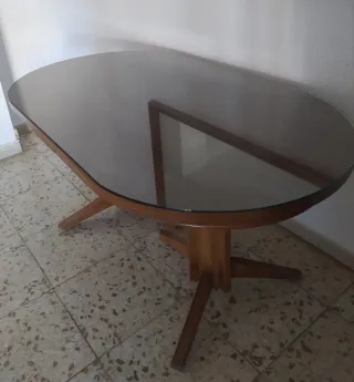 Mesa comedor extensible cristal y madera