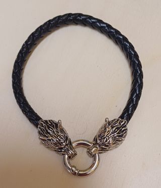 Pulsera Vikinga Lobos Cuero Sintético 23cm