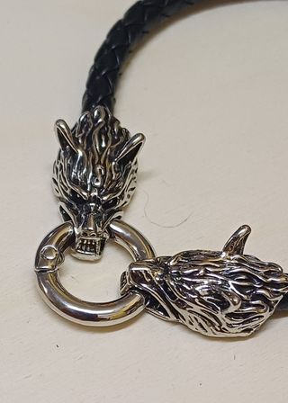 Pulsera Vikinga Lobos Cuero Sintético 23cm