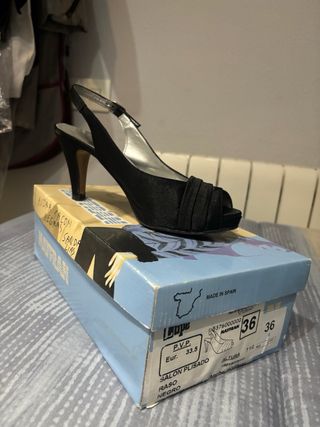 Sandalias LOUPE Tacon Plisadas Negras Talla 36