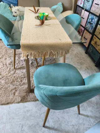 Mesa cristal imitación madera aluminio