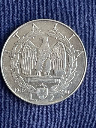 2 Lire Italia 1940 Aquila Romana