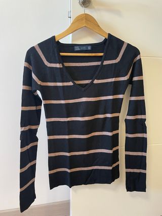 Jersey Zara Rayas Negro y Marrón Talla M