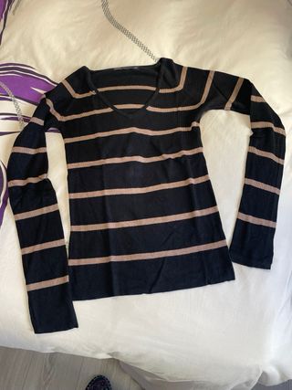 Jersey Zara Rayas Negro y Marrón Talla M